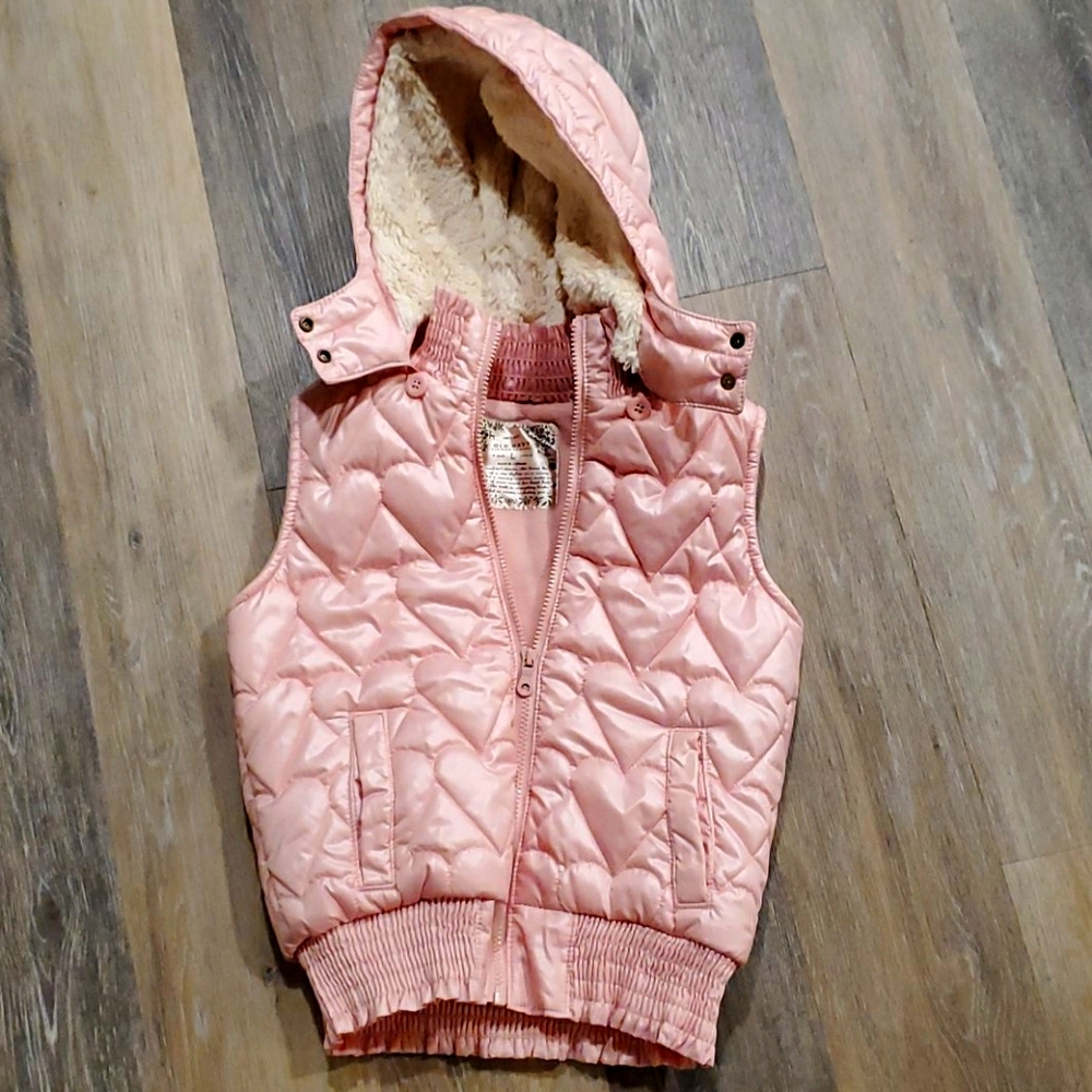 Old Navy pink hooded vest girls size L